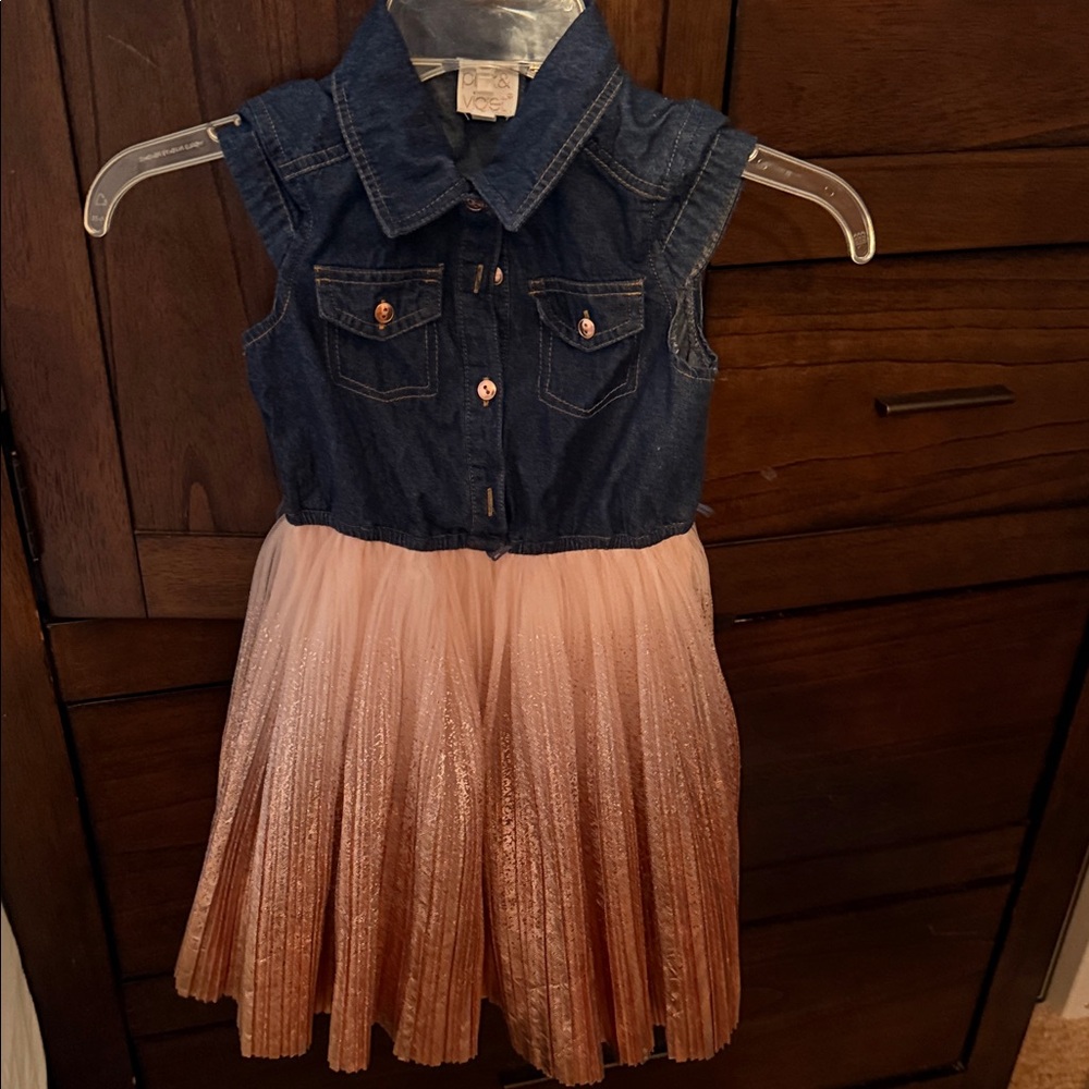 Macy's Denim and Pink Pleated Kids Dress